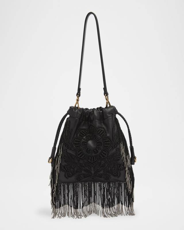 Kalispera Beaded Fringe Leather Shoulder Bag